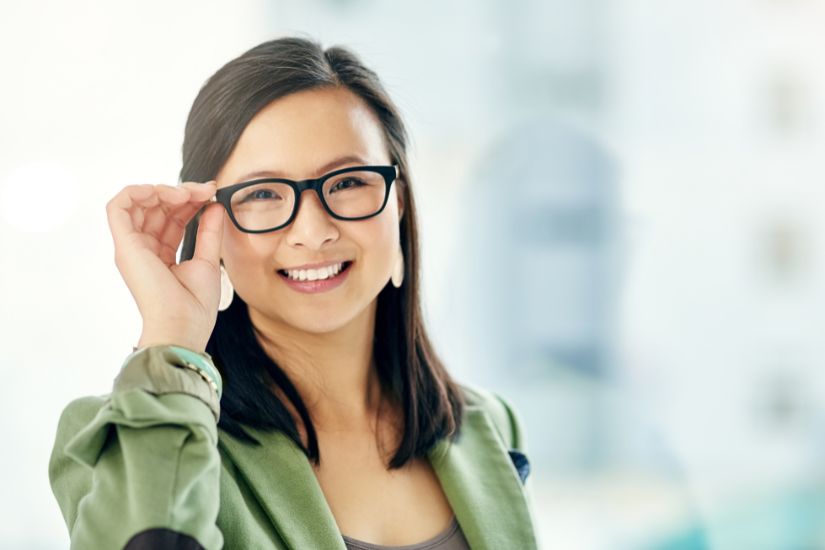 Define your goals. Crystal clear goals are the foundation of a successful savings plan. A woman with glasses.