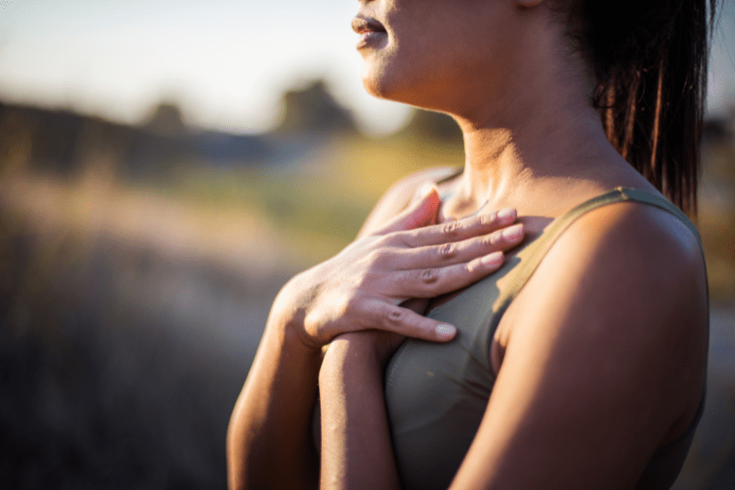 A woman Mindful breathing