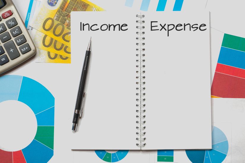 Calculate Your Net Income to make a budget. A notebook with a pen and money.