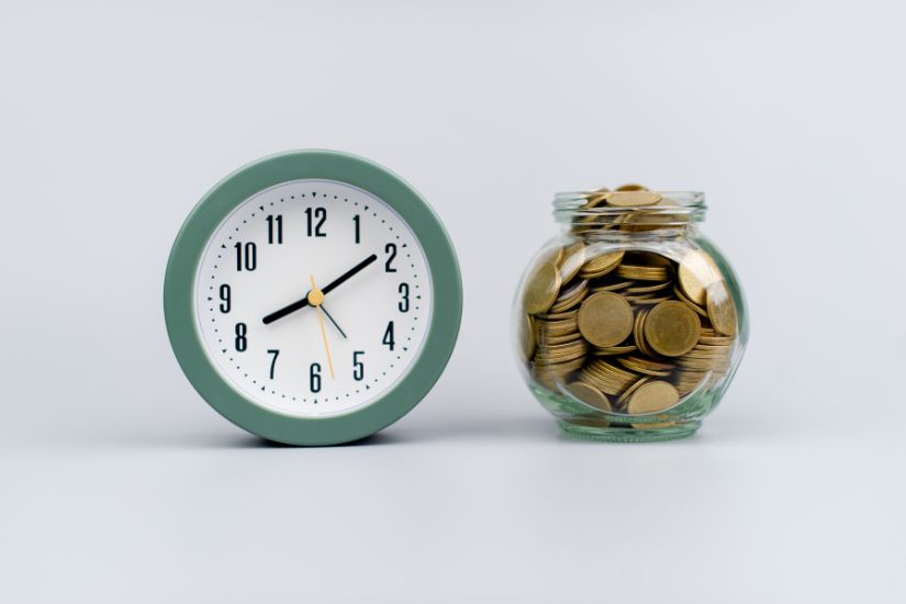 Create a Budget. Once you've set your savings goal, you can use your budget to figure out how much you can save each month to reach your goal. A jar with money and a clock.