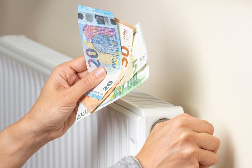 Cut Unnecessary Expenses. Consider dining out less, canceling unused subscriptions, and finding cheaper alternatives for regular purchases. A woman lowering her heater with money in her hands.