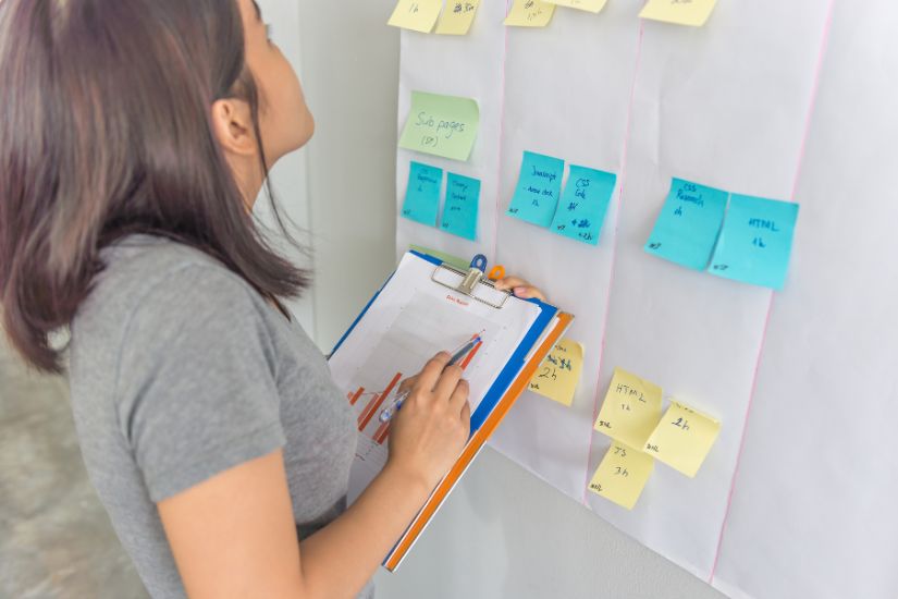  Monthly reviews provide a broader perspective and help in long-term planning. A woman planning on a white board.