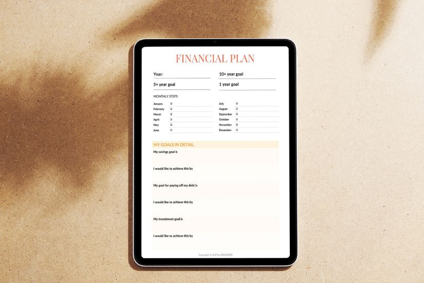 Download my free financial plan here and sign up for my newsletter to get more tips on managing your money and reducing stress. Image of a downloadable checklist or planner