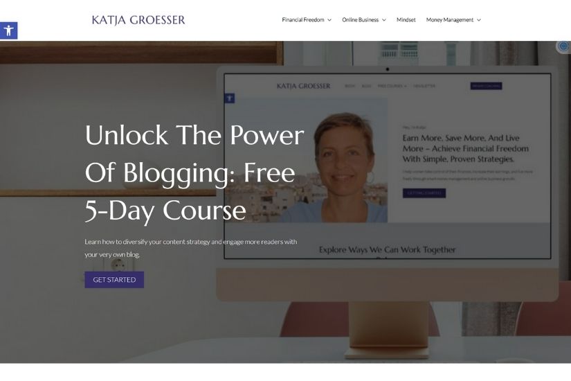 Starting a blog can be an amazing way to share your knowledge, connect with others, and make money through ads, sponsored posts, or affiliate marketing. Screenshot of a well-designed blog with a “start your blog today” button