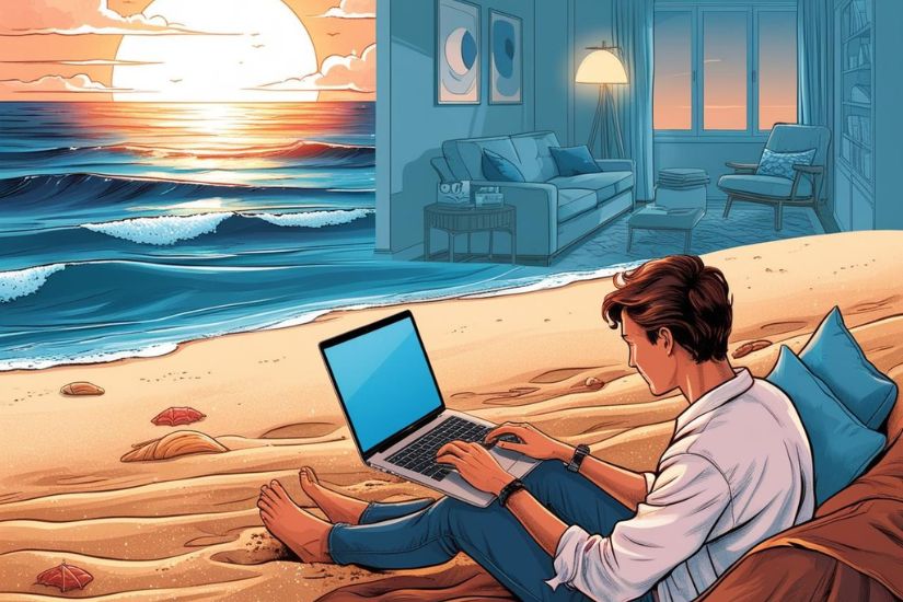 Blogging is also a fantastic way to be creative and turn a passion into something meaningful—something that can impact other people’s lives. Laptop on a beach