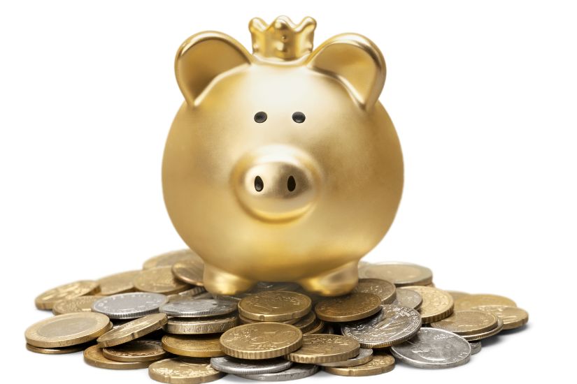 This account is your emergency fund—money set aside for unexpected expenses like medical bills, car repairs, or job loss. A piggy bank with a stack of coins on a clean surface